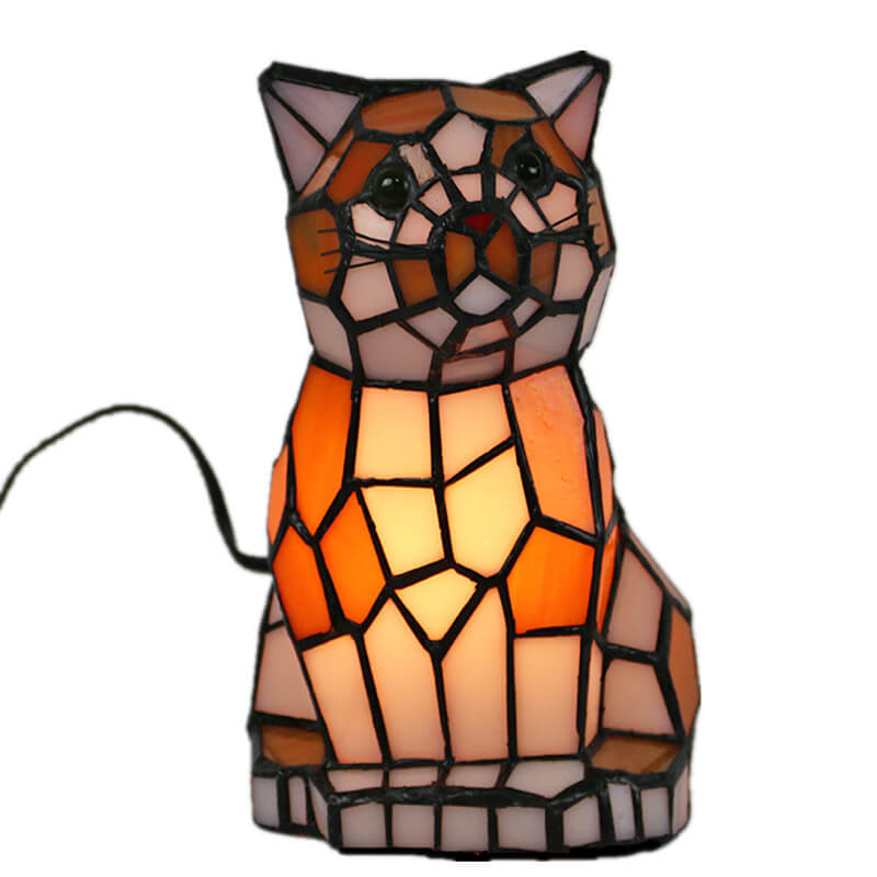 Tiffany Style Creative Cats Dogs Stained Glass Night Light Table Lamp 1-Light Art Deco Pet Decorative Lighting Home Accessories Unique Gifts for Cat Lovers Dog Lovers Bedroom Nightstand Decor