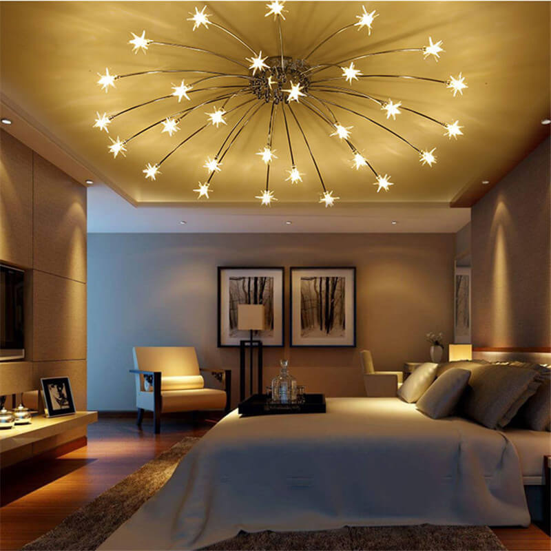 Contemporary Iron Flush Mount Ceiling Light - Star Design 12/21/28 Inches for Living Room