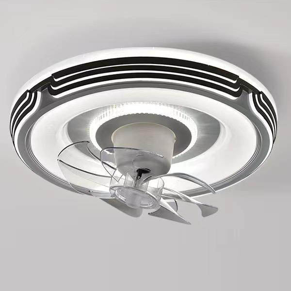 Modern Minimalist Round LED Flush Mount Ceiling Fan Light for Living Room