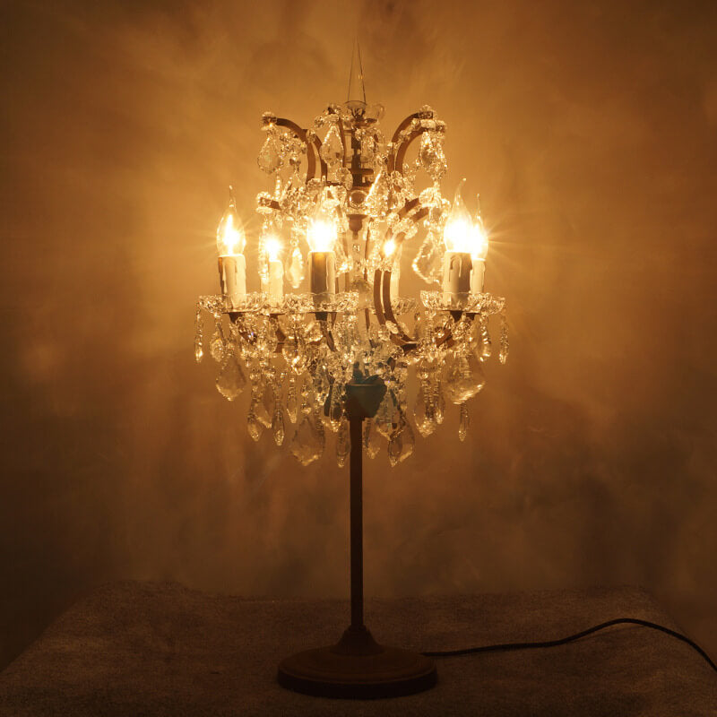 Vintage Crystal Candelabra Lamp - 6-Light Rust Table Lamp for Living Room
