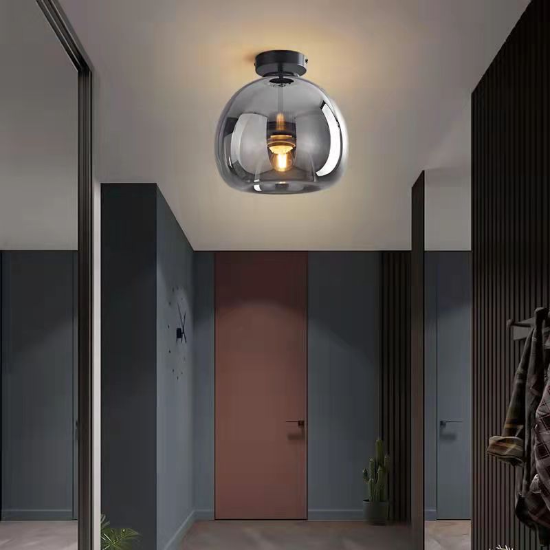Contemporary Nordic Round Glass Iron Ball 1-Light Semi-Flush Mount Ceiling Light for Living Room