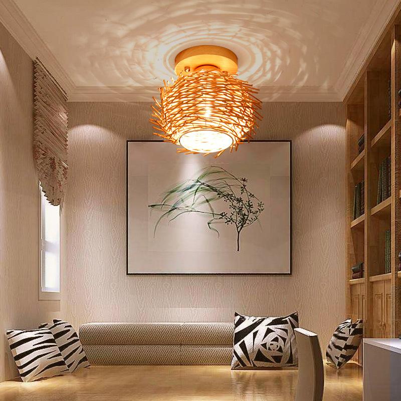 Modern Minimalist Bamboo Weaving Ceiling Lamp - Flush Mount Light Fixture