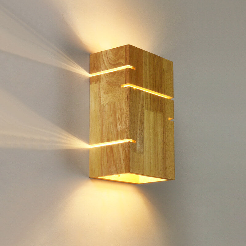 Modern Minimalist Wooden Square Wall Sconce 2-Light Lamp for Bedroom