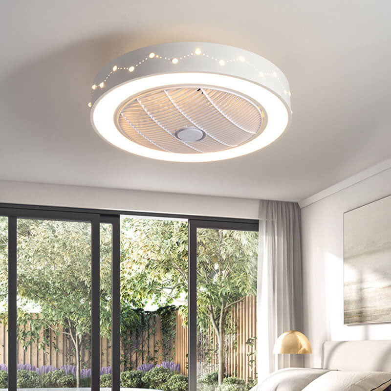 Nordic Simple Round Galaxy Enclosed LED Flush Mount Ceiling Fan Light