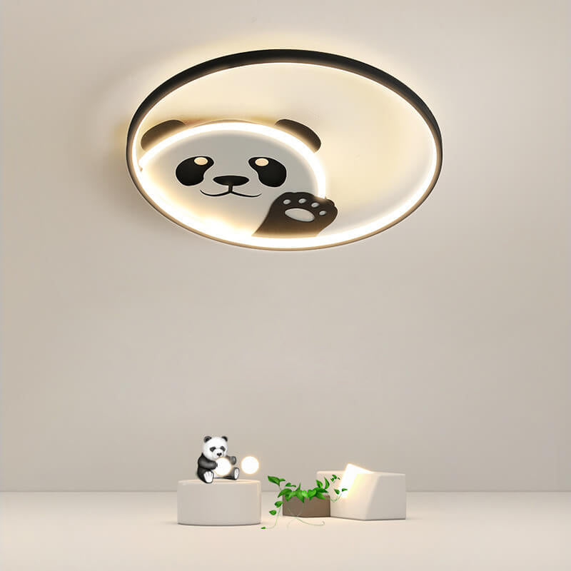 Cute Cartoon Panda Round LED Flush Mount Ceiling Light - Kids Bedroom Lighting, Nursery Decor, Adorable Animal Design, Child-Friendly Illumination, Modern Ceiling Fixture, Playroom Lighting, Eco-Friendly LED Light