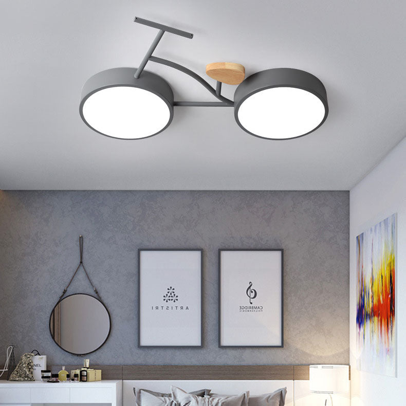 Contemporary Creative Bicycle Acrylic Wood LED Kids Flush Mount Ceiling Light for Living Room, Playroom, Bedroom, Children's Room, Decorative Lighting, Unique Design Ceiling Fixture, Eco-Friendly Home Decor, Modern Kids Room Lighting, Fun Bicycle-Themed C