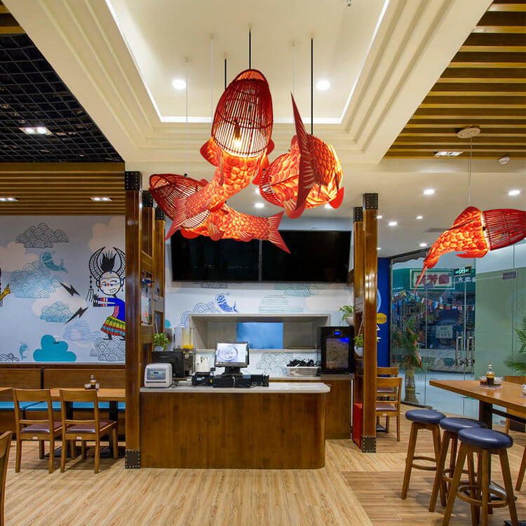 Traditional Chinese Koi Fish Chandelier - Iron PVC Fabric 2/4 Light Dining Room Decor