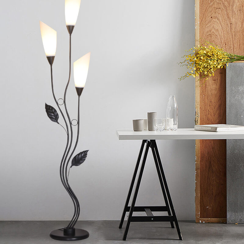 Retro Acrylic Flower Shade Iron Leaf Floor Lamp - 1-Light Standing Decor Lamp