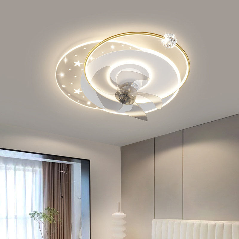 Contemporary Iron Acrylic LED Round Square Ceiling Fan Light for Bedroom