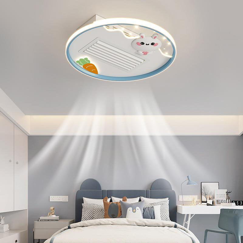 Contemporary Acrylic Astronaut Moon LED Ceiling Fan Light - Kids Bedroom Flush Mount, Invisible Bladeless Design.