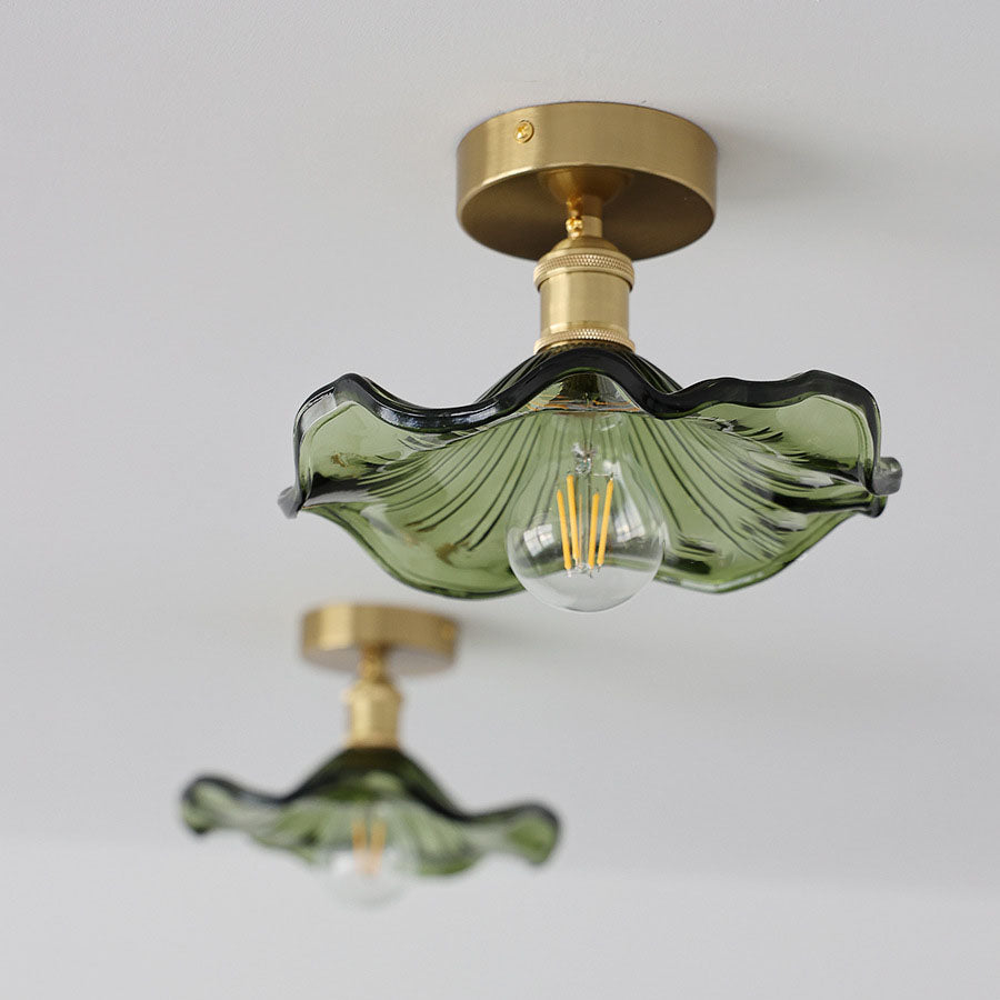 European Vintage Lotus Leaf Copper Semi-Flush Mount Light 1-Light Fixture
