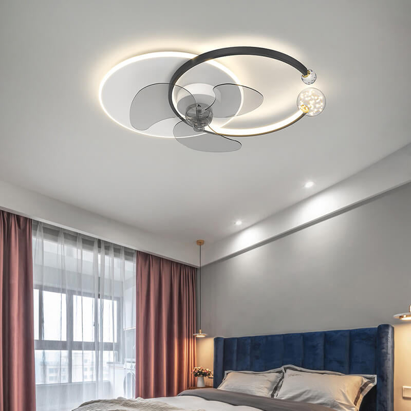 Luxury Double Ring LED Flush Mount Ceiling Fan Light Combination
