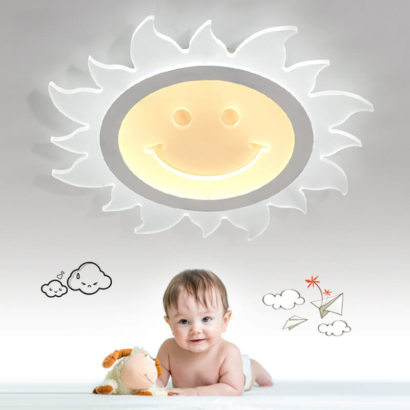 Creative Cartoon Smiley Sun LED Flush Mount Ceiling Light for Kids Room, Nursery, Playroom, Brighten Spaces, Fun Design, Energy-Efficient Lighting, Cute Sun Lamp, Decorative Ceiling Fixture, Childrens Room Decor, Unique Indoor Lighting Solutions