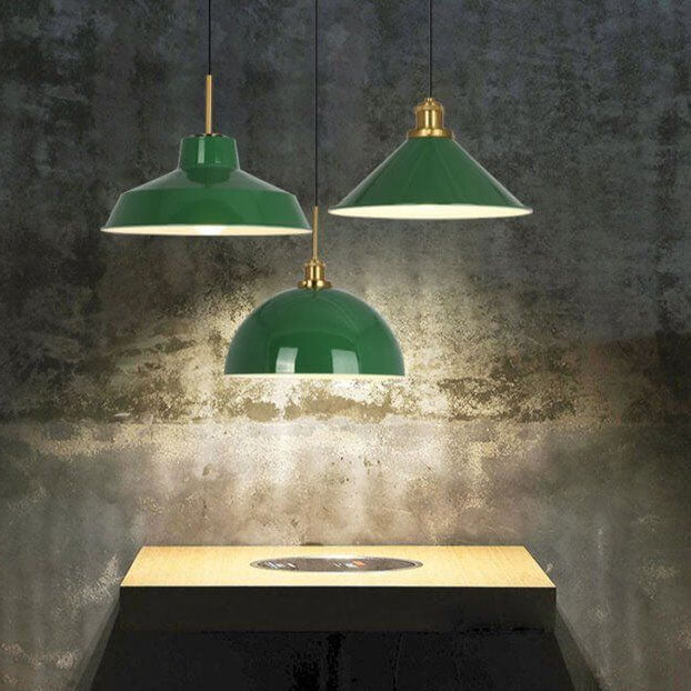 Industrial Vintage Green Iron Dome Cone Pendant Light 1-Light Fixture, Retro Hanging Light for Kitchen and Dining Room, Rustic Home Decor
