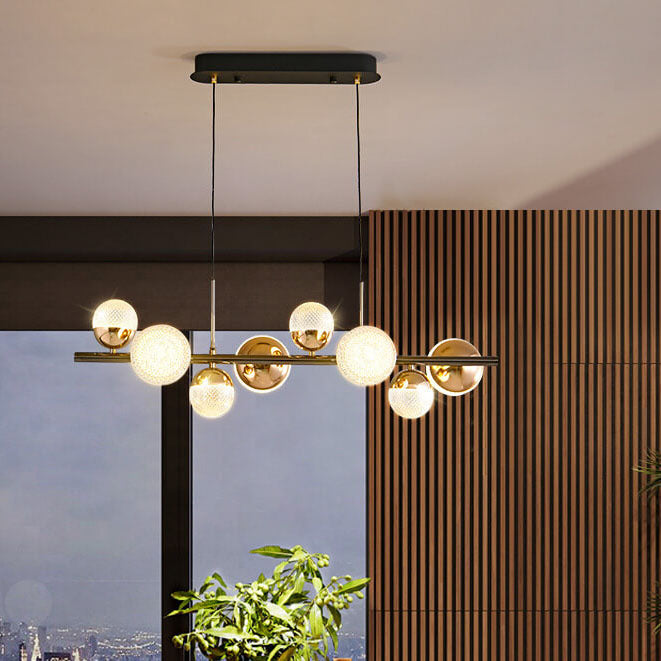 Modern Luxury Acrylic Spherical LED Island Chandelier with Iron Rods