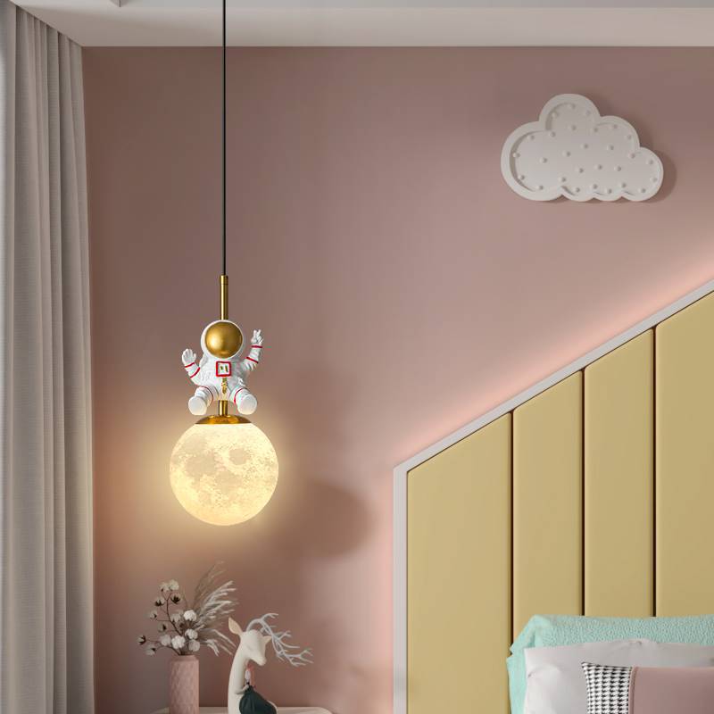 Contemporary Nordic Kids Orb Astronaut Iron Resin 1-Light Pendant Light Bedroom Decor, Space-Themed Lighting, Childrens Ceiling Fixture, Modern Nursery Light, Astronaut Space Decor, Unique Kids Room Lighting, Playful Bedroom Illumination, Decorative Penda