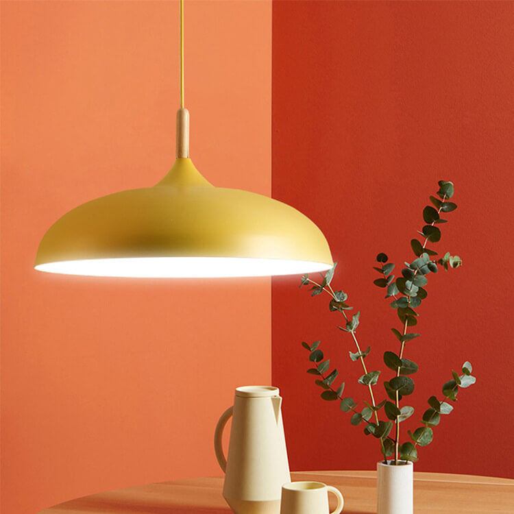 Modern Metal Wood Dome Pendant Light - 1-Light Fixture