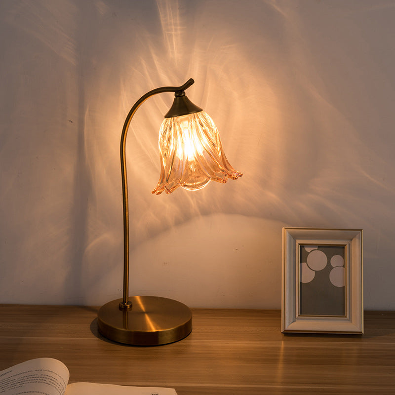 Modern Art Deco Round Flower Shaped Metal Glass 1-Light Table Lamp for Bedroom, Chic Decorative Lighting, Stylish Nightstand Lamp, Contemporary Home Decor, Unique Floral Design Lamp, Elegant Glass Accent Light, Bedroom Table Lighting, Vintage Inspired Des