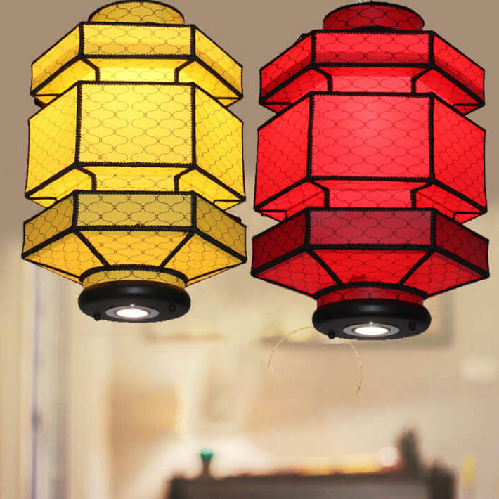 Chinese Retro Hexagonal Faux Sheepskin Pendant Light - 1-Light Iron Fixture