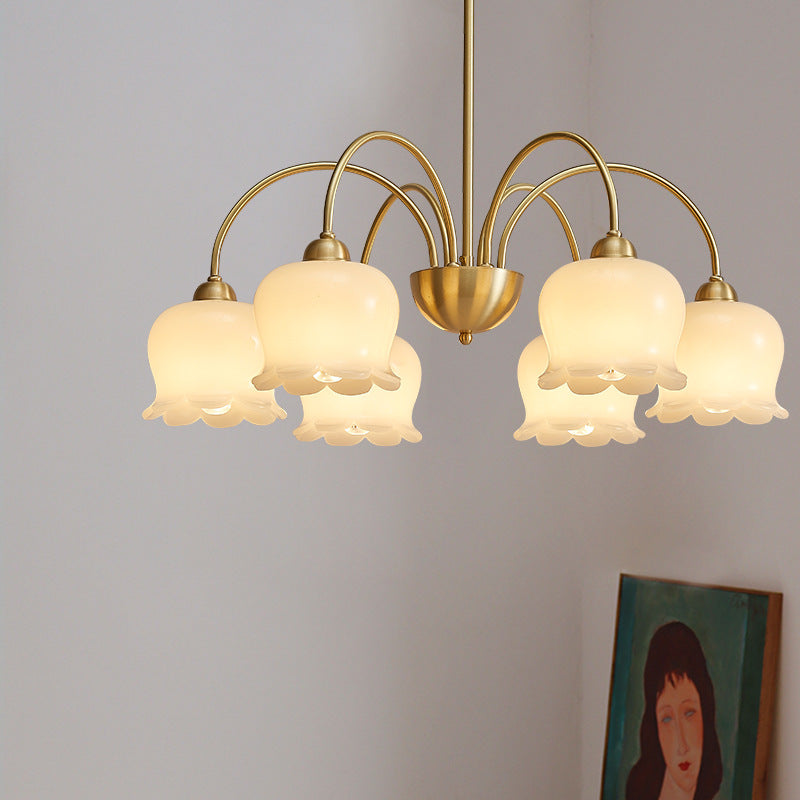 Traditional French Floral Copper Glass Chandelier - 5/6/8 Light for Living Room