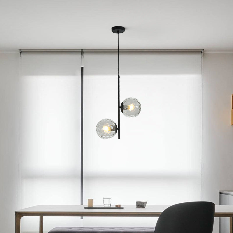 Modern Minimalist Iron Glass Round Ball Branch Chandelier 2-Light Living Room