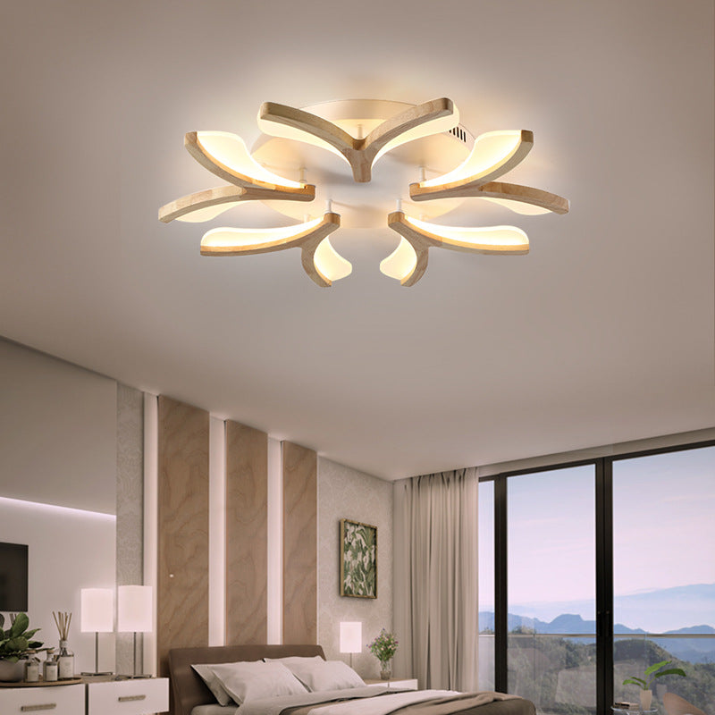 Contemporary Scandinavian Branch Flower Semi-Flush Mount Ceiling Light - Wood Iron Acrylic LED for Living Room