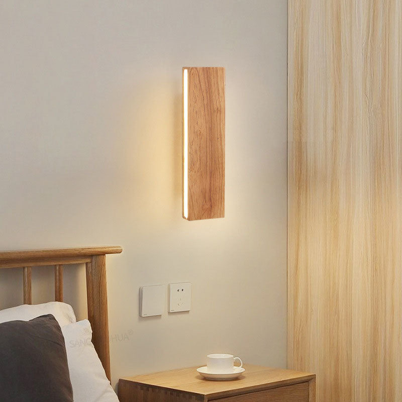 Contemporary Nordic Log Rectangular LED Wall Sconce - Rotatable Solid Wood & Acrylic Lamp