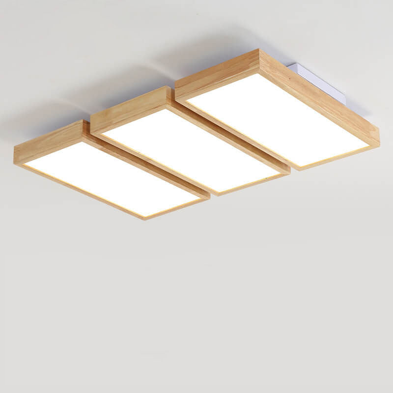 Nordic Japanese Log Wood LED Ceiling Light - Rectangular Flush Mount