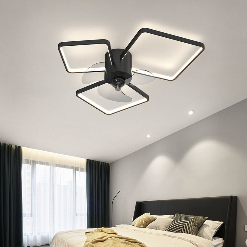 Modern Geometric Square Round LED Ceiling Fan Light - Elegant Flush Mount Design, Stylish Home Lighting, Energy Efficient, Contemporary Ceiling Fixture