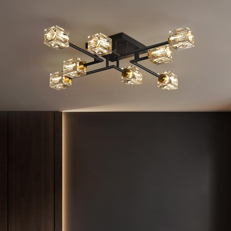 Contemporary Luxury Copper Crystal Semi-Flush Mount Ceiling Light - 4/6/8 Light Options for Living Room