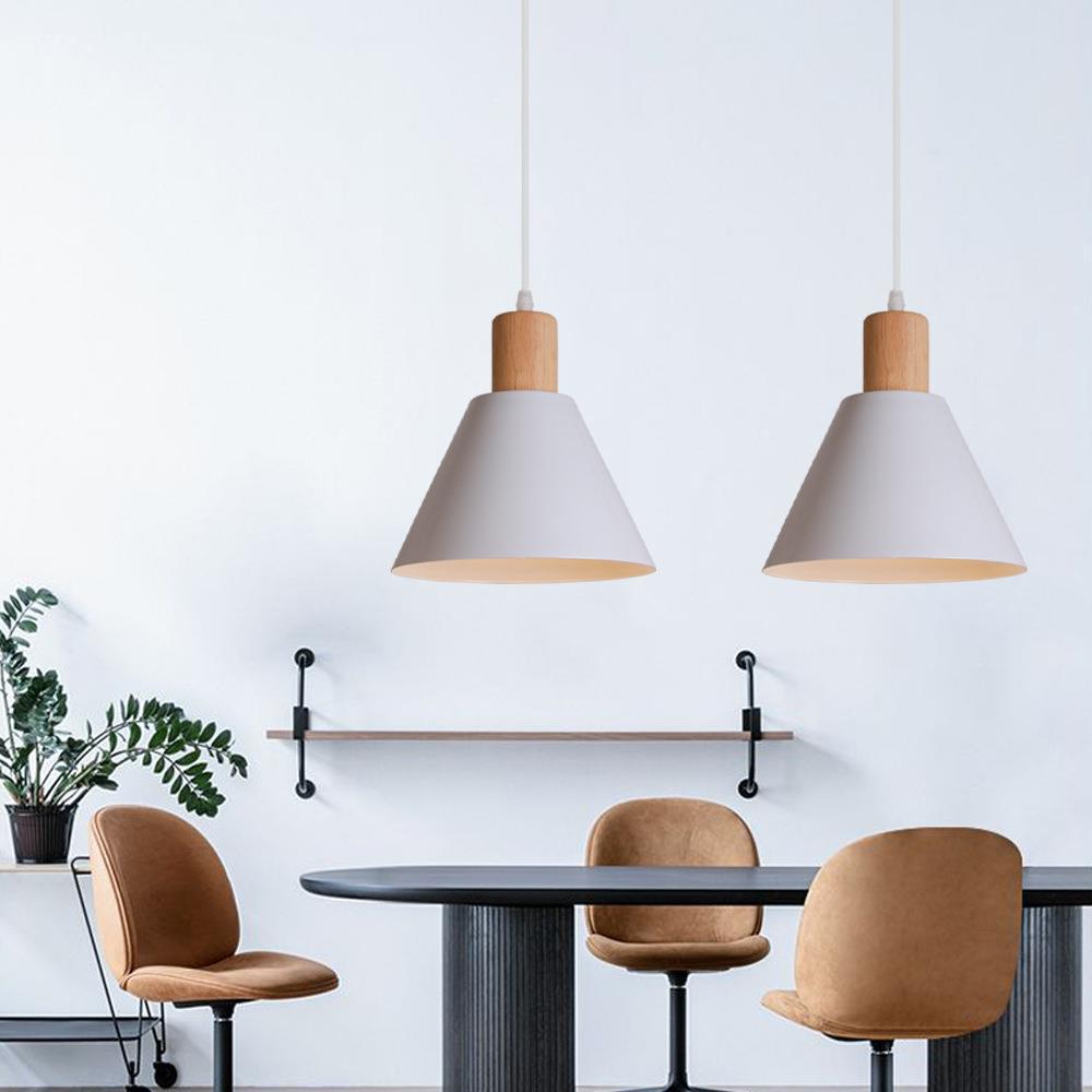 Vintage Iron Solid Wood Round Cone Pendant Light for Living Room