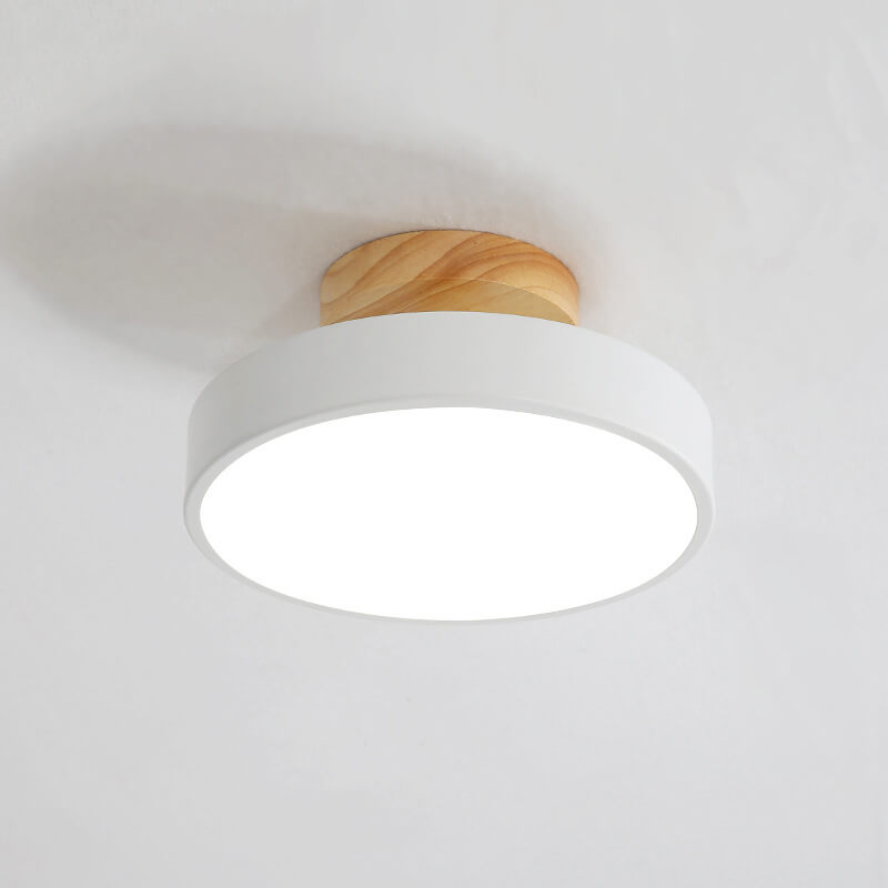 Nordic Wood Round Acrylic LED Semi-Flush Mount Ceiling Light