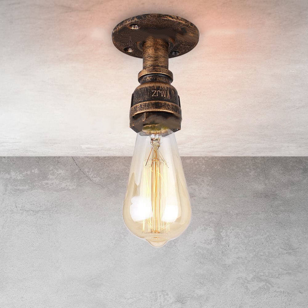 Vintage Steampunk Iron Glass Shade Flush Mount Ceiling Light