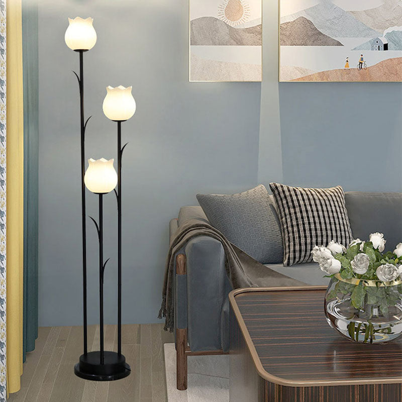 Contemporary Scandinavian 3-Light Floor Lamp - Iron & Glass for Living Room