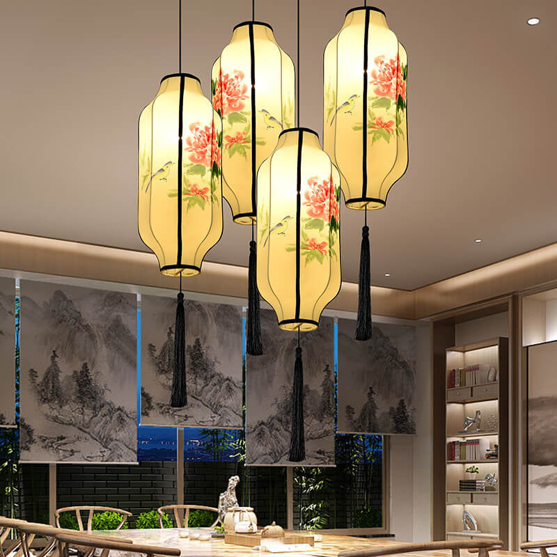 Oriental Antique Handmade Oval Lantern Pendant Light - 1-Light Fabric Fixture