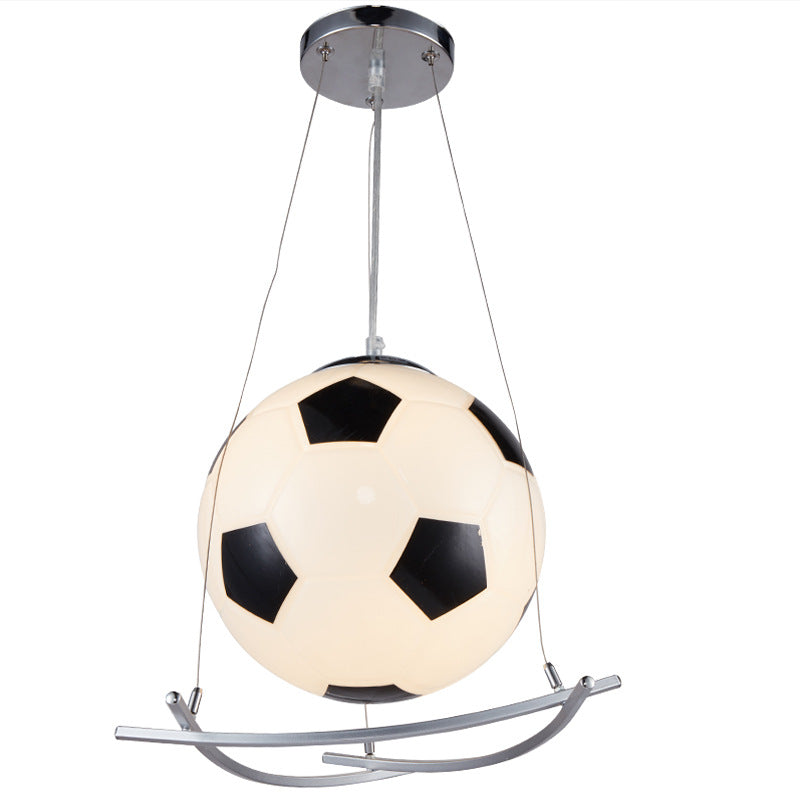 Contemporary Creative Kids Cartoon Soccer Glass Aluminum 1-Light Kids Pendant Light for Bedroom Hanging Fixture Decorative Playroom Ceiling Light Fixture Soccer Theme Kids Room Lighting