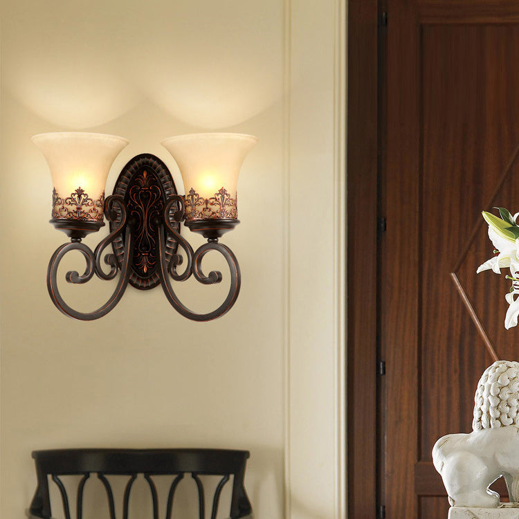 Vintage Round Glass Iron Wall Sconce Lamp - 1/2 Light Bedroom Fixture