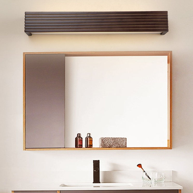 Traditional Chinese Striped Wood LED Vanity Mirror Sconce Lamp for Bathroom