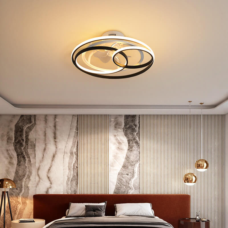 Double Ring Overlap LED Ceiling Fan Light - Modern Flush Mount Design, Energy Efficient, Stylish Home Lighting