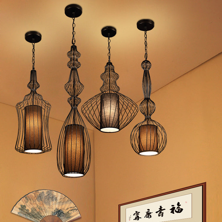 Contemporary Industrial Cage Iron Pendant Light for Living Room