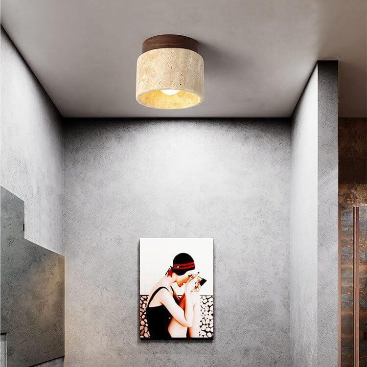 Traditional Vintage Round Travertine Flush Mount Light for Hallway
