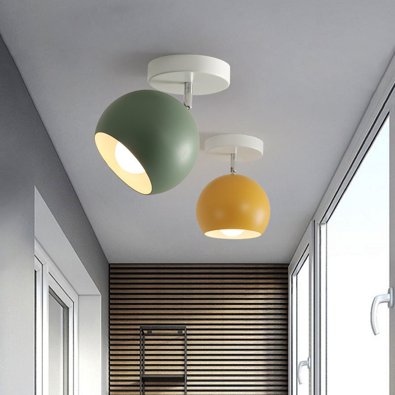 Contemporary Nordic Macaron Aluminum Spherical Shade Semi-Flush Mount Ceiling Light for Living Room