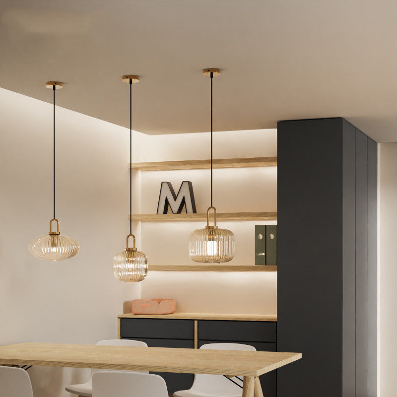Contemporary Nordic Oval Pumpkin Pendant Light - Striped Glass & Stainless Steel 1-Light for Living Room