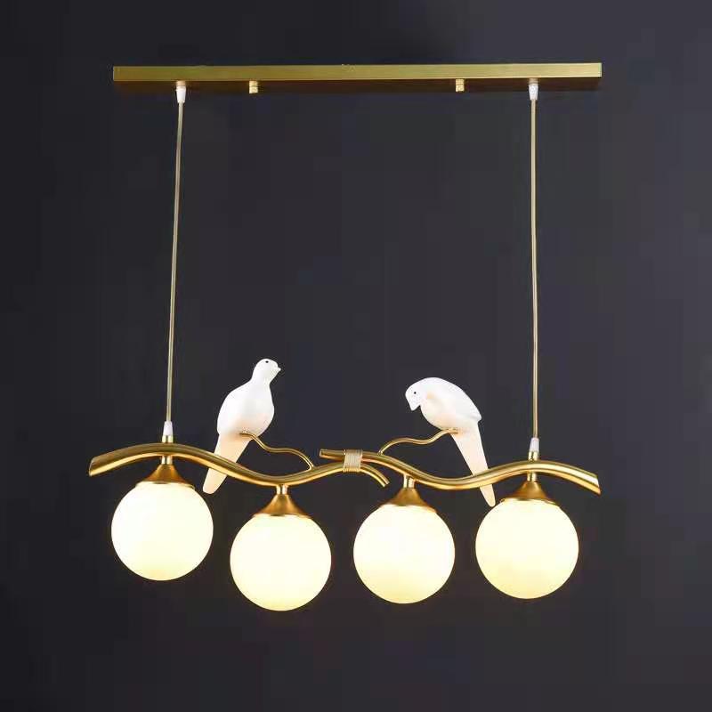 Contemporary Resin Bird Glass Ball Shade Chandelier - 4-Light Island Light for Living Room