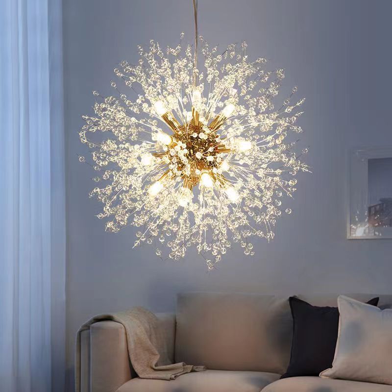 Contemporary Scandinavian Dandelion Crystal Chandelier - 8/9/12/16 Lights for Bedroom Elegance