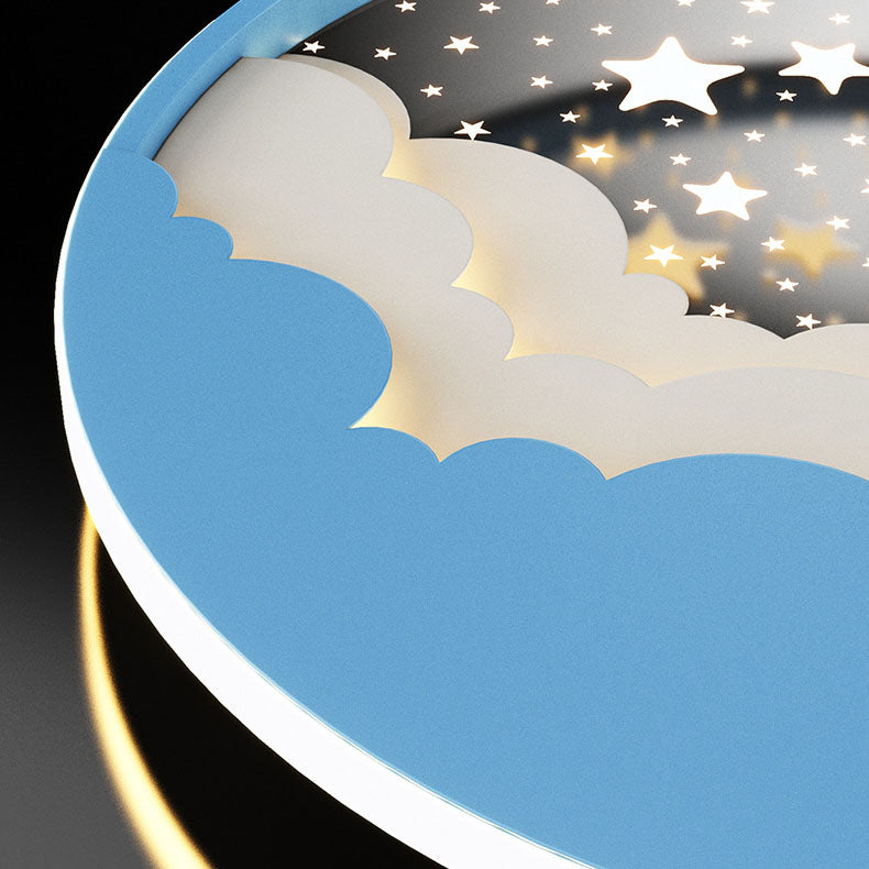 Contemporary Cartoon Stars Moon Acrylic LED Kids Flush Mount Ceiling Light for Living Room, Nursery, Bedroom, Playroom, Childrens Lighting, Modern Kids Room Decor, Energy Efficient Bright Ceiling Fixture