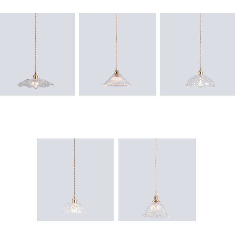 Nordic Vintage Glass Flower Brass Pendant Light 1-Light