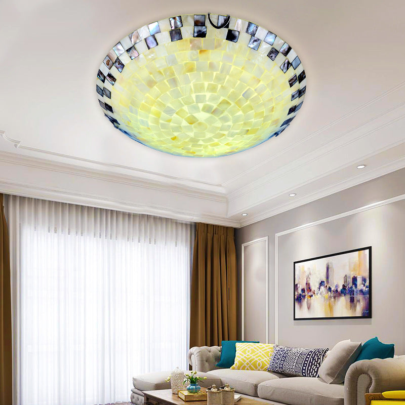 Tiffany Mediterranean Mosaic Shell LED Flush Mount Light for Living Room