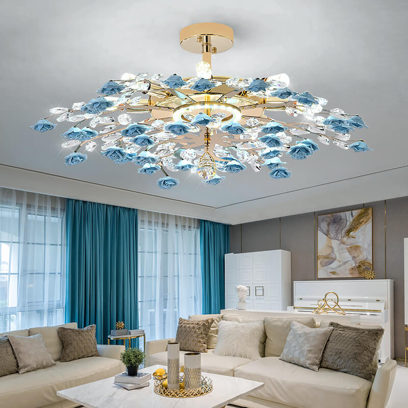 Modern Luxury Rose Iron Ceramic Crystal Chandelier 6/7/8 Light