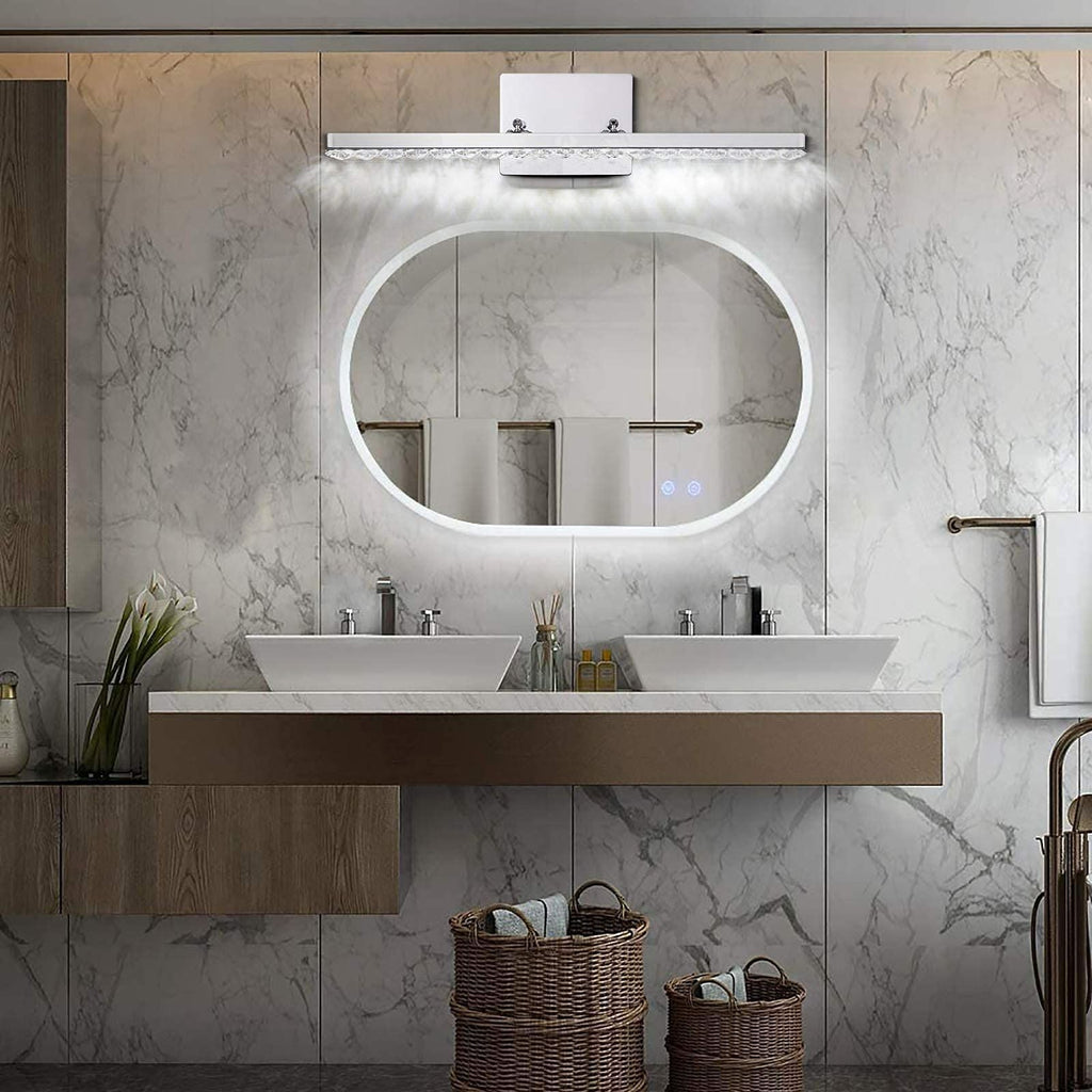 Modern Luxury Stainless Steel Crystal LED Wall Sconce Vanity Light  

Transform your bathroom with this elegant wall sconce featuring a sleek stainless steel design adorned with crystals. The rotatable feature allows for adjustable lighting, enhancing any